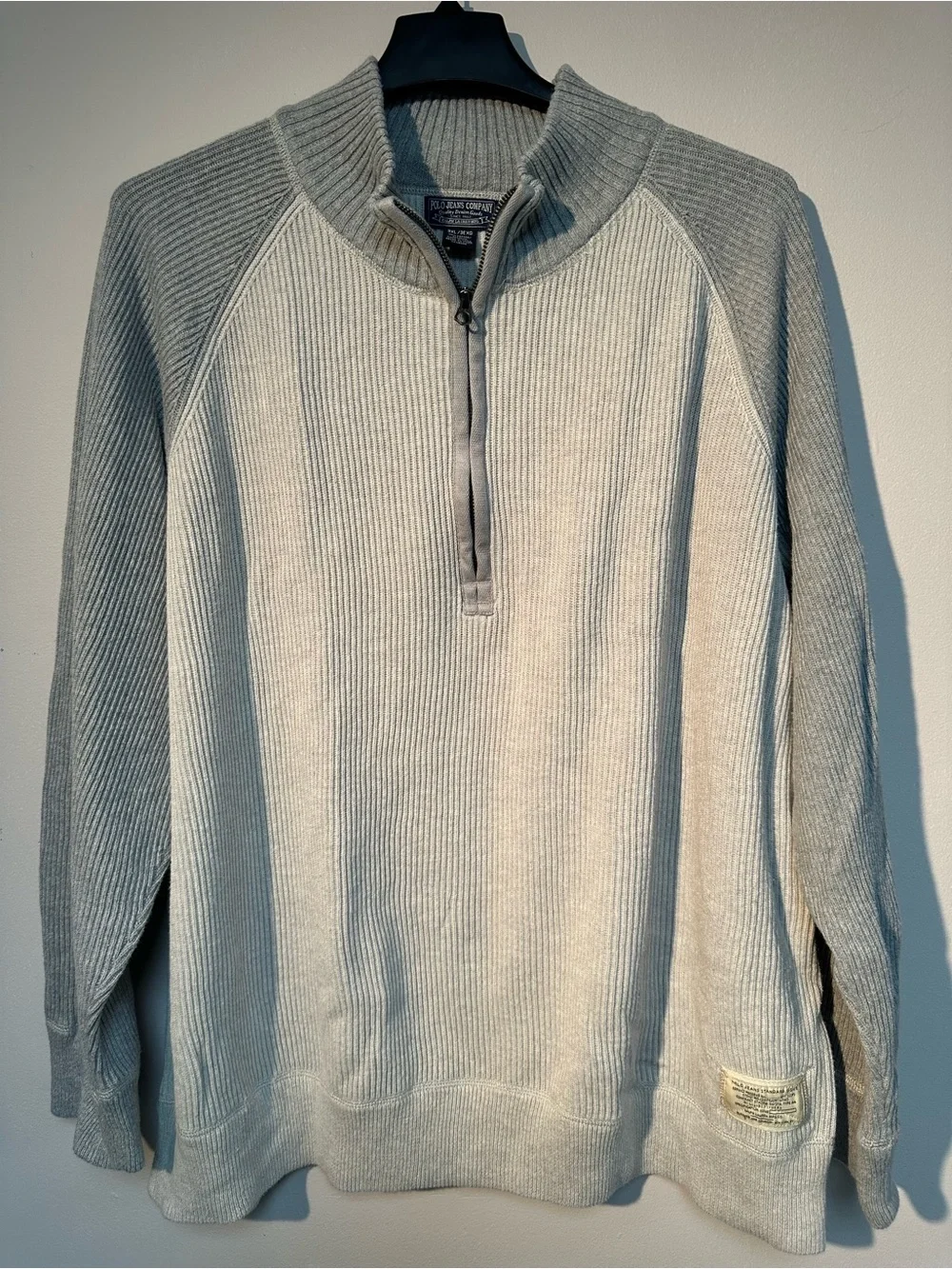 Polo by Ralph Lauren Men's Light Gray Ribbed Half-Zip Sweater
